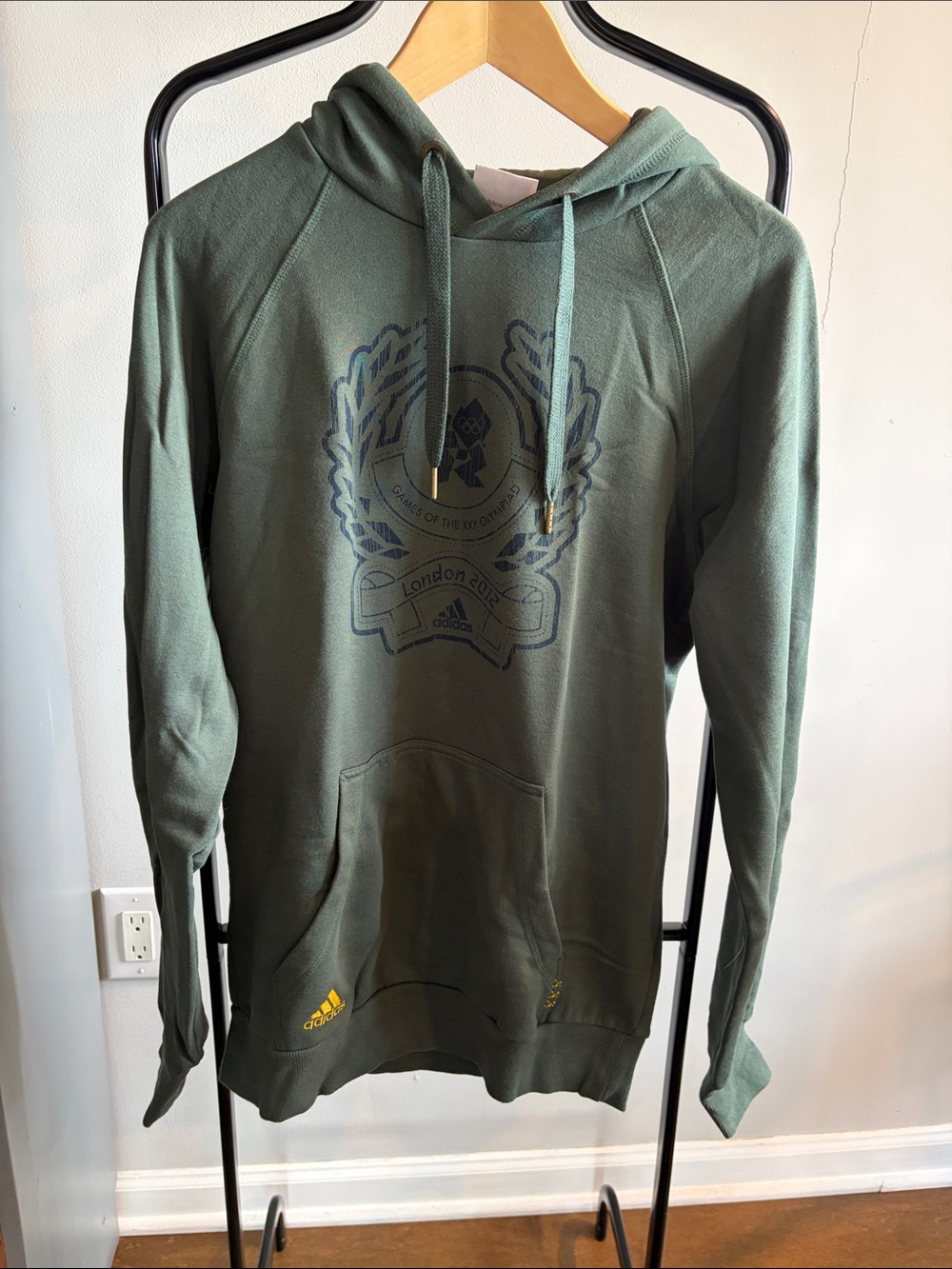 London Olympics 2012 Equestrian. Adidas Olive Green Hoodie & Yellow Accents